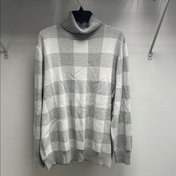L.L. Bean Gray Checkered Turtleneck Sweater - Picture 1 of 4
